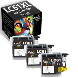 Color Print Compatible LC61 Ink Cartridge Black Replacement for Brother LC61BK LC61XL LC65 for DCP-165C DCP-375CW MFC-290C MFC-490CW MFC-5490CN MFC-6490CW MFC-795CW FC-J415W MFC-J615W Printer (3-Pack)