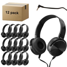ZHENWAY 12 Pack Classroom Headphones Bulk,Student Comfortable Swivel Earphones for Library, School, Airplane, HQ Stereo Sound Headphones for Online Learning and Travel(009 Black Headphones)