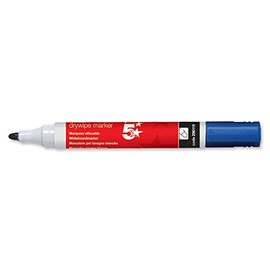 5Star Blue Dry Wipe Whiteboard Marker Pen for Whiteboards, Flipcharts, Memo Boards - 3mm Bullet Tip - Pack of 4