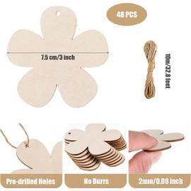winmiya 20Pcs Flowers Wood Cutouts with 10m Natural Twine Floral Wooden Slices Blank Flower Shape Wood Ornaments Flower Embellishments Wooden Slices for DIY Projects Decoration