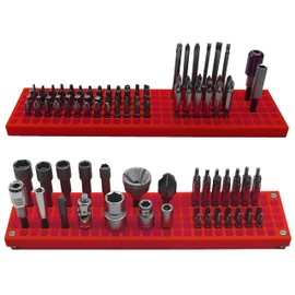 FREE ZONE - 2 PCS Bit Organizer Set (Red) | 158 Hole Bit Storage | 1/4 Inch Hex Bit & Drive Bit Adapter Storage | Screwdriver Bit Organizer | Toolbox Organizer | Tools are Not Included