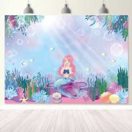 Under The Sea Party Backdrop Mermaid Birthday Hanging Decorations Bubble Fish Seaweed Photo Booth Background Banner for Beach Ocean Theme Kids Bday for Girl boy Baby Shower Home Party Supplies