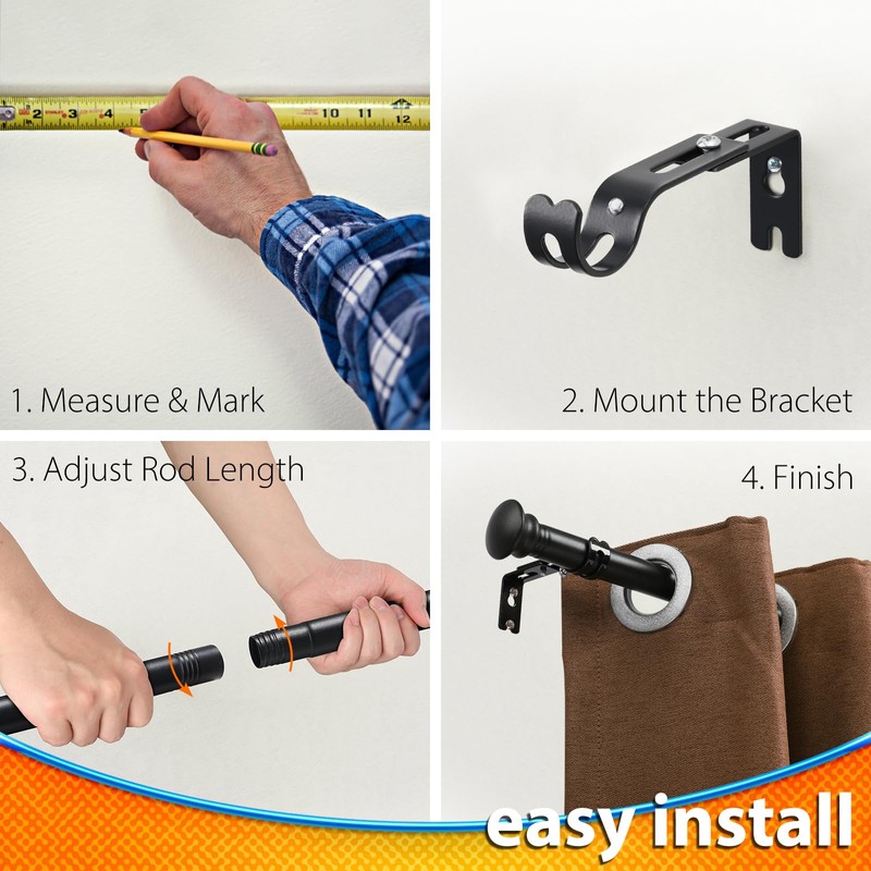 Heavy Duty Curtain Rods for Windows, 120 to 136 Adjustable