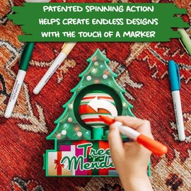 The Treemendous Ornament Decorator Christmas Tree Decorating Kit - Includes Christmas Tree DIY Ornament Decorating Spinner Arts and Crafts Kit and 8 Colorful Quick Drying Markers [Cap Colors May Vary]