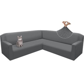 Arfntevss Corner Sectional Couch Covers Grey L Shape Sofa Cover Extra Large Magic Stretch Couch Cover Soft Feature Jacquard Design Furniture Protector U Shaped Sofa Slipcovers (True Gray, Large)