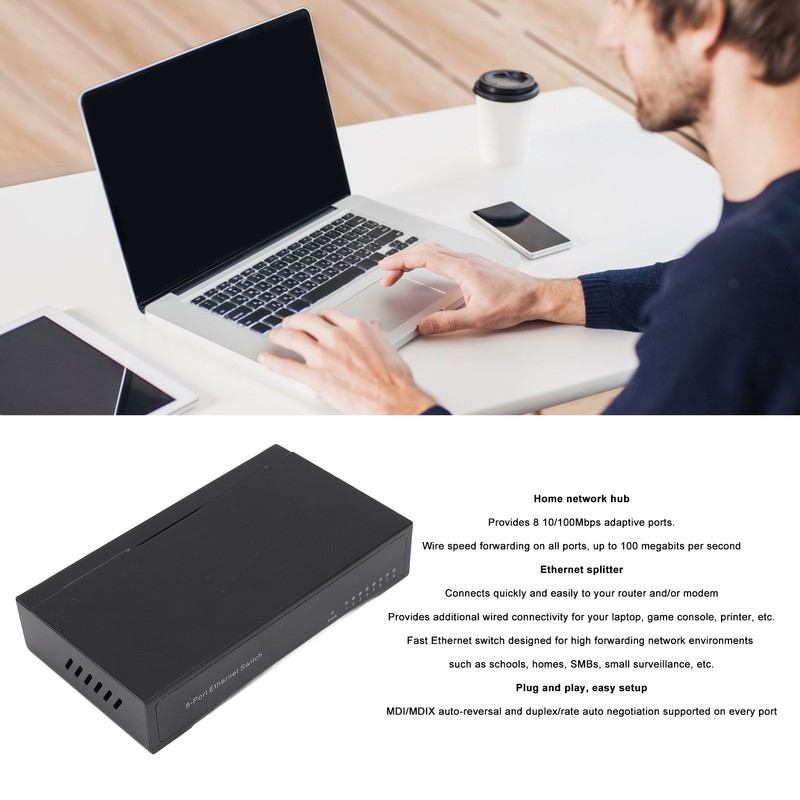 8 Port 10 100Mbps Fast Ethernet Switch Desktop Ethernet Splitter