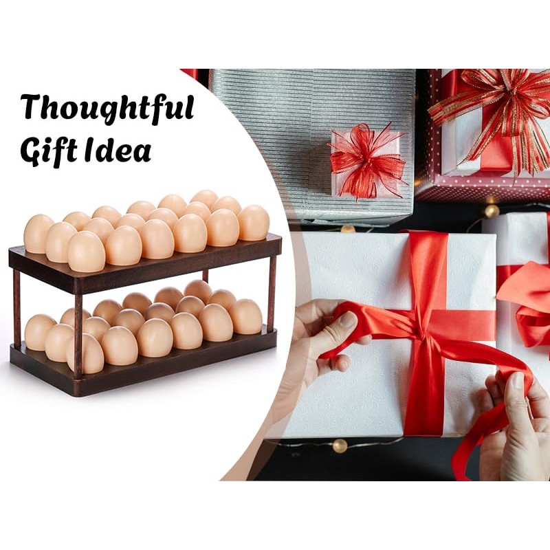 YOUEON Acacia Wooden Egg Holder with Double Layers, Detachable Wooden