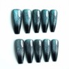 Glossy Press On Nails Long Coffin Blue Black Gradient Fake