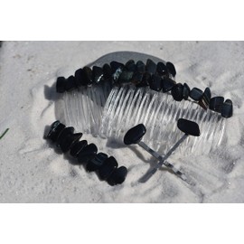 Blue Tiger's Eye Stone Hair Clip Set - Includes 2 Hair Combs, 1 60 mm French Barrette, 2 Hair Pins