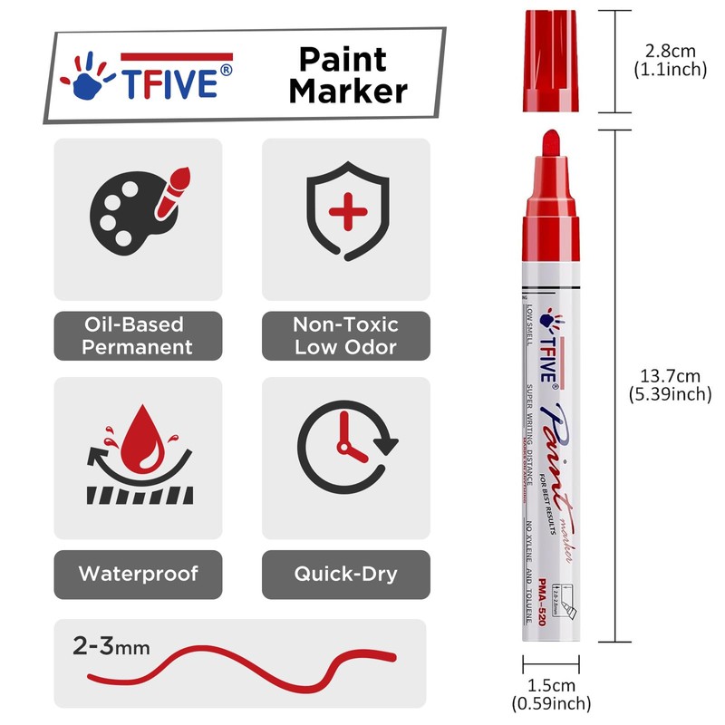 TFIVE Blue Paint Pens Permanent Markers, 24 Pcs Oil Based