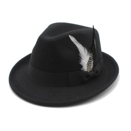 LIDHAY Classic Fedora Hats for Men & Women Vintage Style Short Brim Felt Hat Panama Fedora Hats with Bands JZ-80 Black