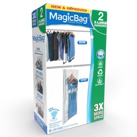 MagicBag Smart Design Instant Space Saver Storage - Hanging Extra Large Dress - Set of 2 Vacuum Compression Bags Total - Airtight Double Zipper