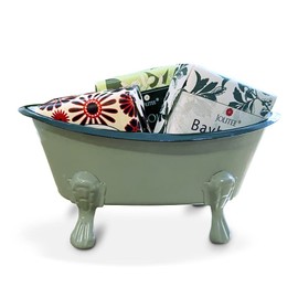 Rustic Enamel 1 Piece 5.5" Metal Clawfoot Mini Bathtub Soap Dish Mini Bath Tub Decoration Clawfoot Tub Soap Caddy Collection (Gray with Soap)