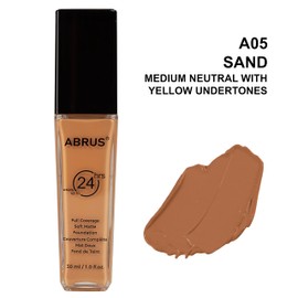ABRUS Foundation Makeup - Premium Makeup Foundation, Flawless Matte Liquid Foundation for Full Coverage up to 24 Hours (A05 Sand, 30 ml)