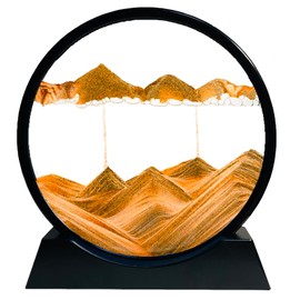 SANDCLE Moving Sand Art Picture - Sand Painting Liquid Motion Decor, 3D Deep Sea Sandscape, Round Glass Frame Display Flowing Sand Relaxing Decoration for Desktop Home Office Work (Yellow, 7")