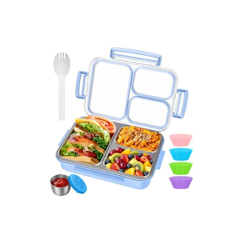 Kids Bento Lunch Box with Built-In Ice Pack, Leak-Resistant 4-Compartment