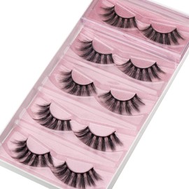 DYSILK 5 Pairs 6D Mink Eyelashes Faux Wispy Long Dramatic False Eyelashes Fluffy Soft Thick Fake Eyelashes Volume Extension Reusable Eyelashes Pack Handmade Makeup Lashes|004-16.7mm
