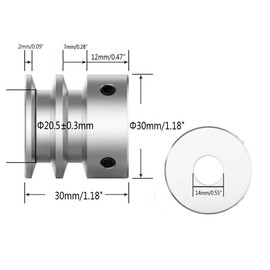 CHANCS Aluminum Alloy Double Groove Pulley 30mm OD 14mm Fixed Bore Pulley for Motor Shaft Drilling Machine 6mm(1/4") PU Round Belt