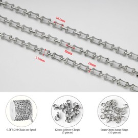 KYUNHOO 6.5FT/2M Stainless Steel Chunky Chains for Jewelry Making 10MM Long Bone Link Chain on Roll Silver Craft Jewelry with Clasps for Men Women DIY Necklace Bracelet