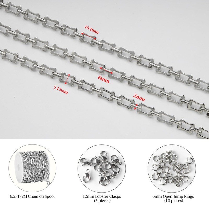 KYUNHOO 6.5FT/2M Stainless Steel Chunky Chains for Jewelry Making 10MM