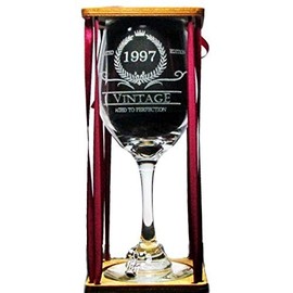Vintage 1997 Stemmed Wine Glass with Charm and Presentation Packaging