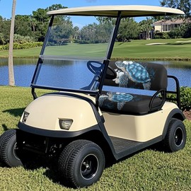 Tomeusey Split Golf Cart Seat Covers 2-Pack - Turtle Floral Heavy-Duty Waterproof Seat Protectors for Club Car, Anti-Hot Removable Seat Cushion with Quick-Install Straps