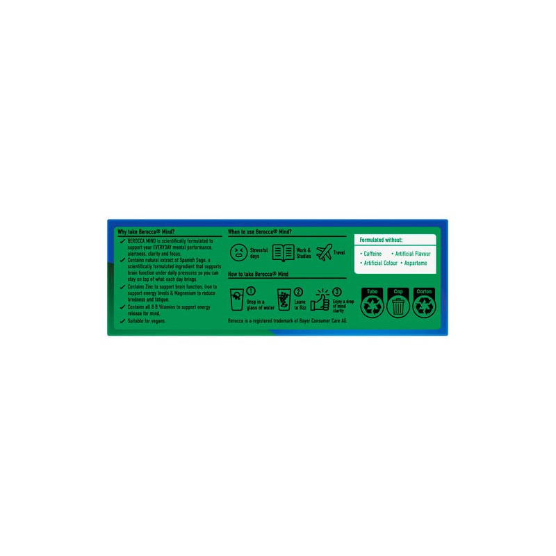 Berocca Mind Mixed Berries Effervescent Tablets, Vitamin B & C,