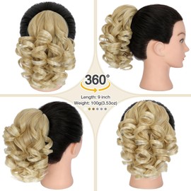 Cephermer Ponytail Extension, 9" Claw Clip in Short Curly Wavy Pony Tails Hair Extensions Jaw Clip on Ponytail Hairpiece for Women Light Blonde mix Bleach Blonde