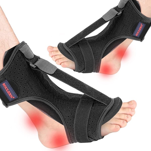 Soulern Plantar Fasciitis Night Splint 2 Pack Drop Foot Orthotic Brace,Improved Dorsal Night Splint for Effective Relief from Plantar Fasciitis, Achilles Tendonitis, Heel and Ankle Pain (black)
