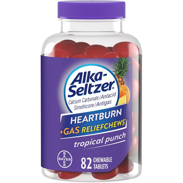 Alka-Seltzer Heartburn + Gas Relief Chews, Tropical Punch 82 ea ( Pack of 4)