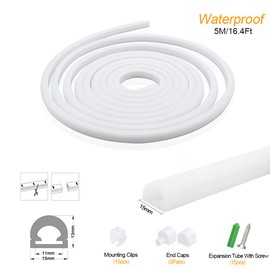Newest 16.4FT/5M Silicone LED Channel System, 13x15mm DIY LED Neon Rope Light IP67 Waterproof for 10mm LED Strip Lights Installation, for Indoor Outdoor Ambient Decor