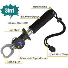 Fish Lip Gripper Fish Scales Portable Fish Holder Stainless Steel Fish Lip Grabber 40 Pound Fish Lip Gripper Tool Fish Holder Tackle with Weight Scale, Ruler and Lanyard