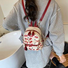 AnBlack Mini Court Backpack With Cherry Print,Stylish Daypack Purse Handbag for women Small Casual Daily Travel Bag (Red Cherry)