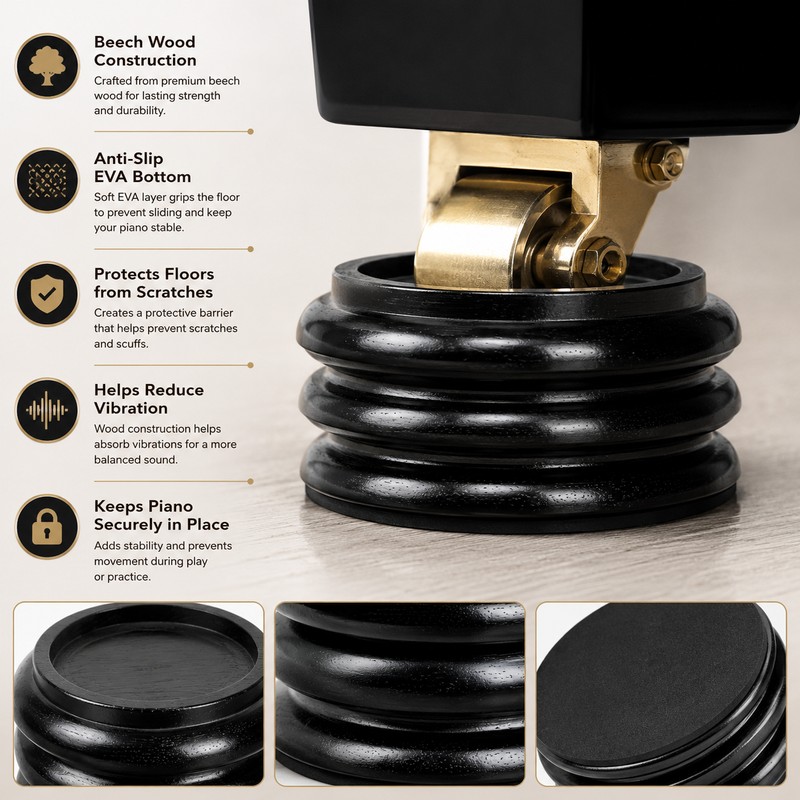 4-Piece Beech Wood Piano Caster Cups – Round Floor Protector