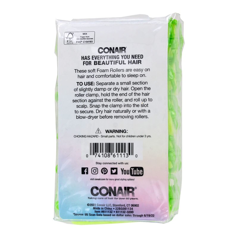 Conair 10Piece Con Large Foam Rollers, 1.6 Oz (Pack of