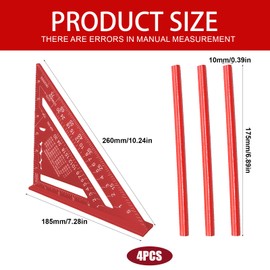 4Pcs Speed Square, Roofing Square and Rafter Square Set, Aluminum Alloy Carpenters Square for Woodworking, Angle Measuring and Marking Toolfor Angle for Marking, Woodworking & DIY Projects