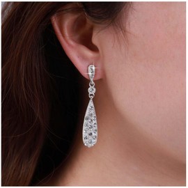 Inateannal Vintage Rhinestone Earrings Silver Long Crystal Earrings Drop CZ Earrings Sparkling Rhinestone Bridal Earrings Jewellery for Women and Girls, Crystal
