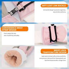 Risipu Kids Ski Gloves Winter Waterproof Gloves Warm Fleece Gloves Snowproof Snowboard Gloves Cold Weather Gloves for 4-12 Boys Girls (Pink, M)