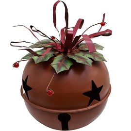 Large Christmas Jingle Bell Decoration, 8.5 X 8.5 Inch Rustic Red Jingle Bell Hanging Christmas Tree Bell Ornament Metal Star Cutout Xmas Holiday Decor, Party and Festival Decoration (Bell A)