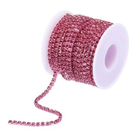 sourcing map 10 Yard 4mm Crystal Rhinestone Diamond Close Chain Trim Trimming Claw Cup Chain for Sewing, Crafts, DIY Jewelry Wedding Decorations Rose Red