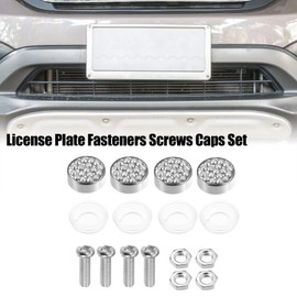 X AUTOHAUX 1 Set Bling Car License Plate Fasteners Screws Caps Covers White Universal Rhinestone License Plate Bolt Cap Plastic Washer