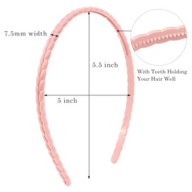 TERSE Thin Hair Bands for Girls and Women, Pack of 12 7 mm Plastic Headbands, Simple Hair Bands with Dentures
