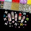 3D Colorful Flower Nail Charms, Resin Flatback Pearl Bow Nail