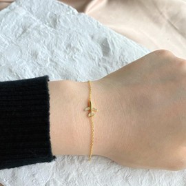 Cubic Zirconia Airplane Bracelet for Women 925 Sterling Silver Fly Plane Delicate Bracelets Minimalist Adjustable Statement Hypoallergenic Chain Jewelry (Gold)