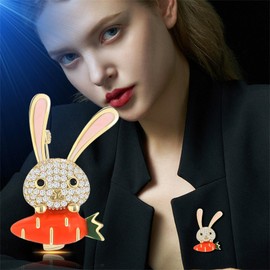 WCRAZYE Rhinestone Bow Rabbit Brooch Pin for Women Girls Men Gold Plated Fashion Cute Crystal Bow Enamel Cartoon Bunny Gentleman Brooches Lapel Pins Lucky Decor Dress Accessories Easter Holiday Jewelry Gift (Style 3)
