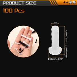 uxcell 100Pcs M4x12mm Threaded Nylon Phillips Cross Pan Head Machine Screws Bolts White