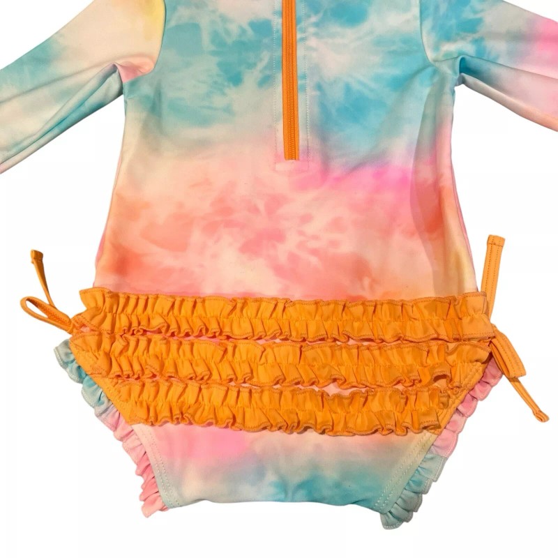 Rufflebutts Rashguard One Piece Bathing Suit Long Sleeve Tie Dye