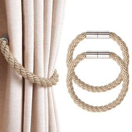 Heatunk 2 Pack Modern Magnetic Curtain Tiebacks – Stylish Drapery Holdbacks for Home and Office Windows – Decorative Rope Weave Design for Thin or Thick Curtains (Bronze)