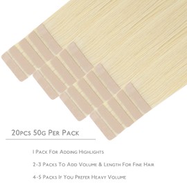 WENNALIFE Tape-In Real Hair Extensions, Real Hair, Pack of 20, 30 g, 25 cm/10 Inches, Bleach Blonde, Remy, Invisible Tape Extensions, Silky Straight, Skin Weft Tape Ins