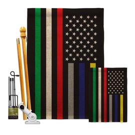 US First Responders Line Burlap Garden House Flags Kit EMT Paramedic EMS Nurse Emergency Medical Technician Supoort Small Decorative Gift Yard Banner Double-Sided Made In USA 28 X 40